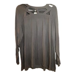INC International Concepts Woman size 2x New Black top with cut outs long sleeve
